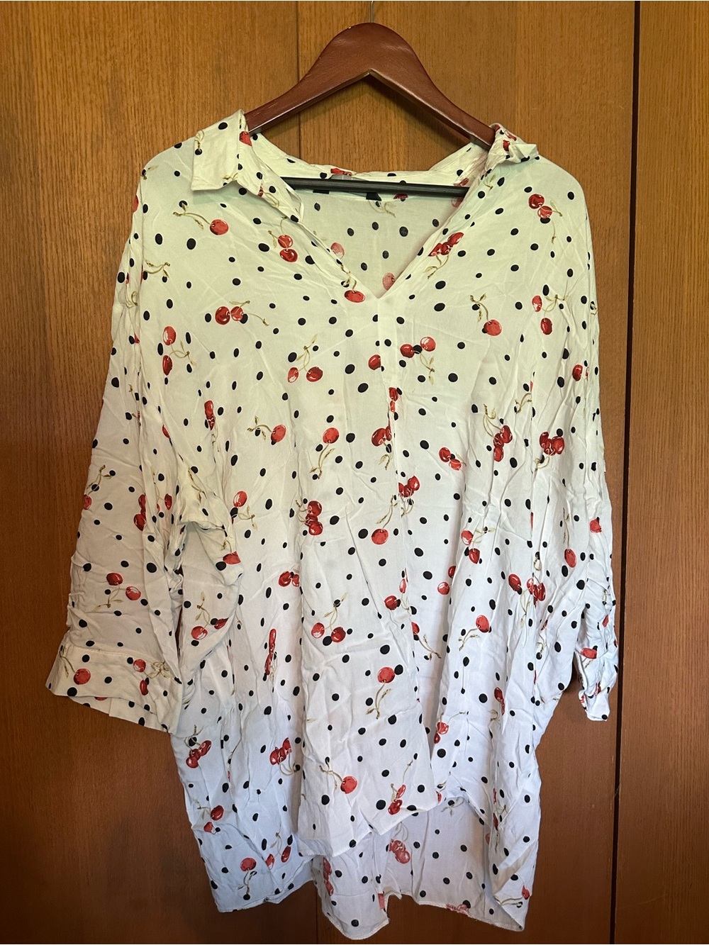F&F Cream Cherry Print Tunic with Black Polka Dots